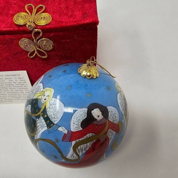 PIER ONE LI BIEN REVERSE HAND PAINTED GLASS CHRISTMAS ANGELS 2001 ORNAMENT 3.5" - Picture 4 of 10